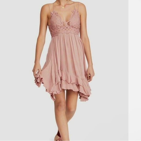 Free People Adella Lace Mini Dress size Large Pink - Picture 8 of 16